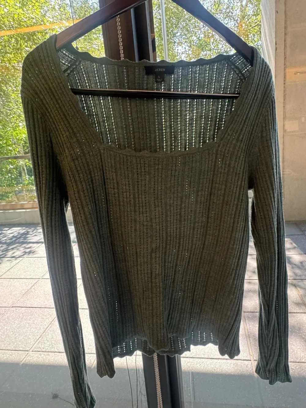 J. Crew Ribbed Square-Neck Sweater in Dusty Teal Green